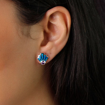 Brinco de Prata Concha com Opala