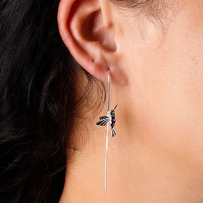 Brinco de Prata Corrente com Beija-Flor