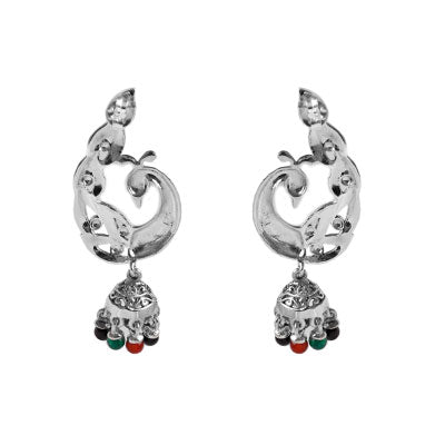 Brinco de Prata Pavão com Pedras