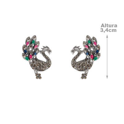 Brinco de Prata Pavão com Pedras