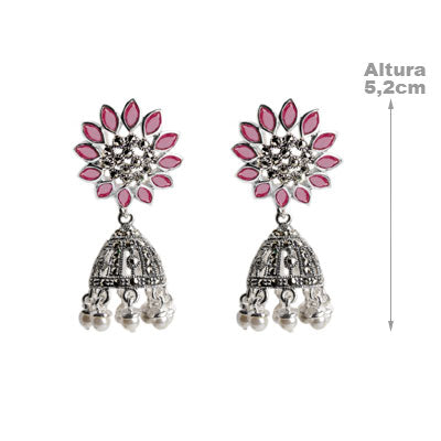 Brinco de Prata Flor com Pedras