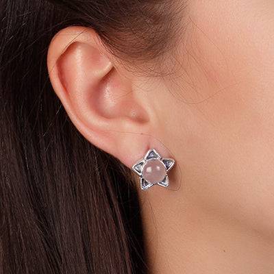 Brinco de Prata com Quartzo Rosa