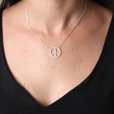 Gargantilha de Prata Símbolo do Paz com Zircônias