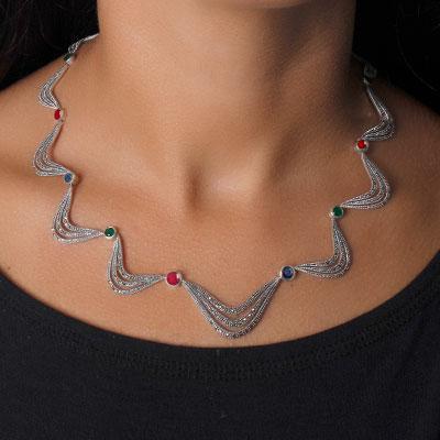 Gargantilha de Prata Pedras