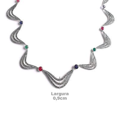 Gargantilha de Prata Pedras
