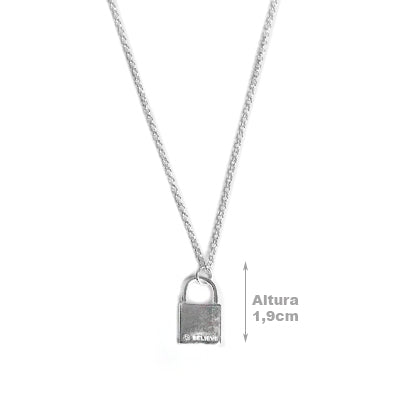 Gargantilha de Prata Cadeado.