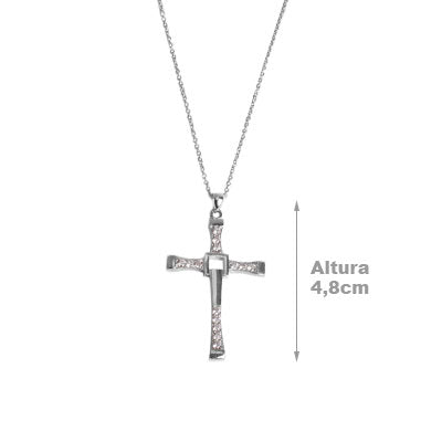 Gargantilha de Prata Cruz com Zircônia