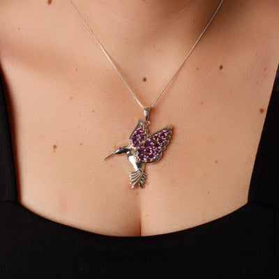 Pingente de Prata Beija-Flor com Ametista