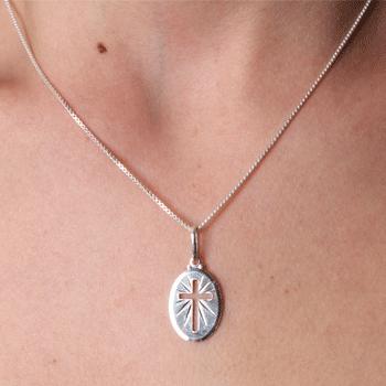 Pingente de Prata Placa com Cruz