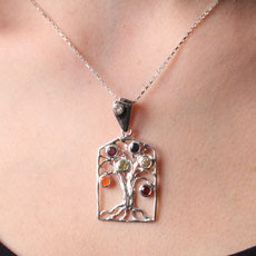 Pingente de Prata Árvore da Vida com Pedras - 39213