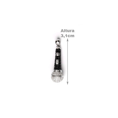 Pingente de Prata Microfone com Zircônias.