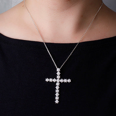 Pingente de Prata Cruz com Zircônias.