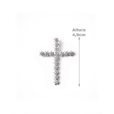 Pingente de Prata Cruz com Zircônias.