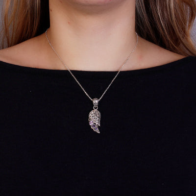 Pingente de Prata Asa com Ametista.