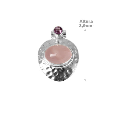 Pingente de Prata com Quartzo Rosa
