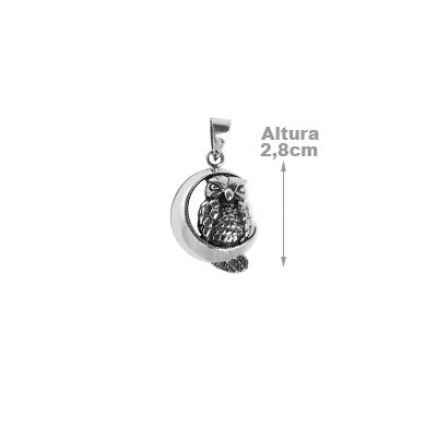 Pingente de Prata Coruja e Lua