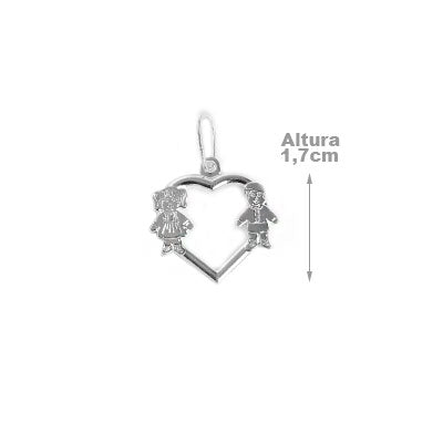 Pingente de Prata Coração com Menina e Menino