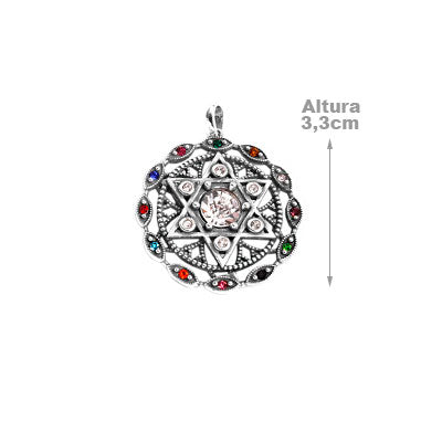 Pingente de Prata Estrela de Davi com Pedras.