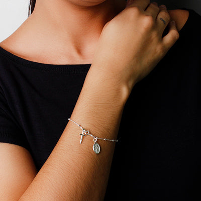 Pulseira de Prata Rosário.