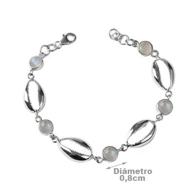 Pulseira de Prata Búzio com Pedra da Lua