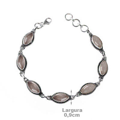 Pulseira de Prata com Quartzo Rosa