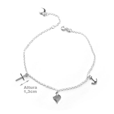 Tornozeleira de Prata com Pingentes