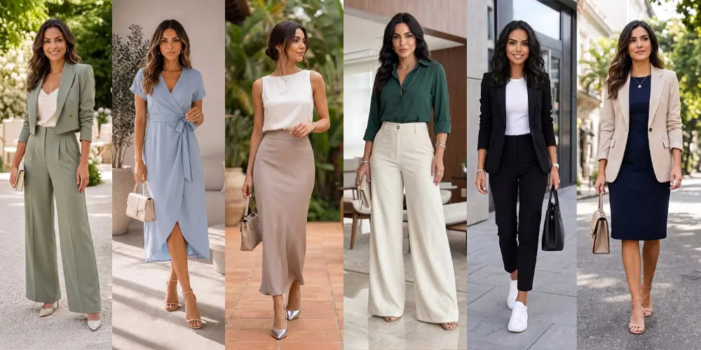 Montagem mostrando diversas mulheres com  looks esporte fino feminino para se inspirar.