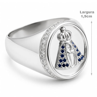 Anel de Prata Nossa Senhora Aparecida com Zircônias - 30254