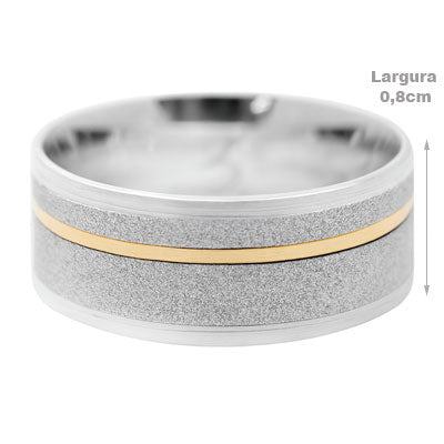 Confecção de Aliança de Prata Reta Diamantada com Filete de Ouro-30314