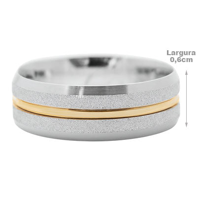 Confecção de Aliança de Prata Diamantada com Filete de Ouro - 35035