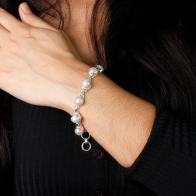 Pulseira De Prata Com Pérolas - 58973