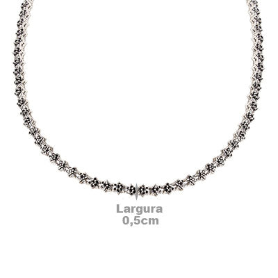 Gargantilha de Prata Flor com Zircônias 