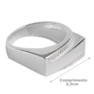 Anel de Prata Placa com Zircônias - 59443 - soprata