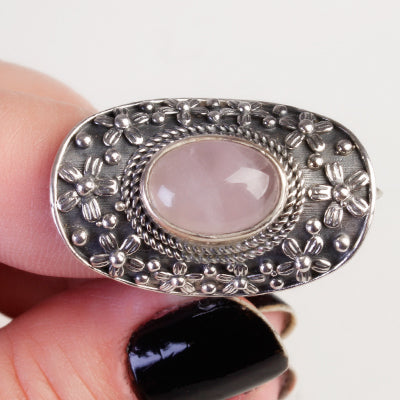 Anel de Prata com Quartzo Rosa - 60681