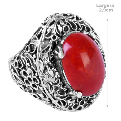 Anel de Prata com Coral - 61454