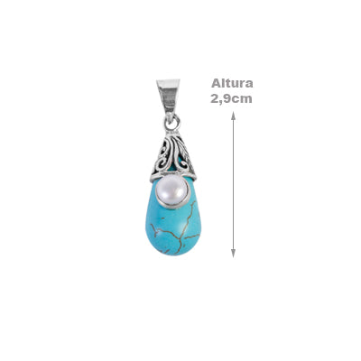 Pingente de Prata Turquesa com Pérola- 62817