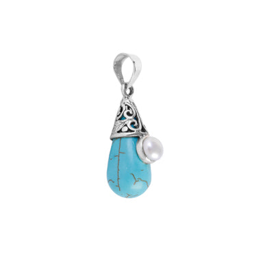 Pingente de Prata Turquesa com Pérola- 62817