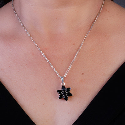 Pingente de Prata Flor com Ônix - 64002