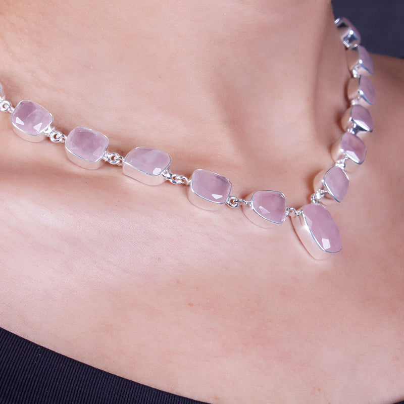 Gargantilha de Prata com Quartzo Rosa - 64533