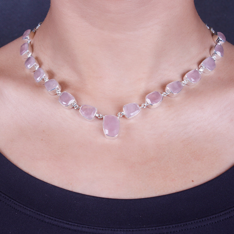 Gargantilha de Prata com Quartzo Rosa - 64533