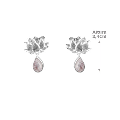Brinco de Prata Flor com Pedra da Lua - 64084