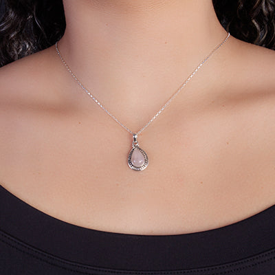 Pingente de Prata com Quartzo Rosa - 64188
