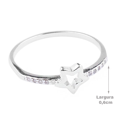 Anel de Prata Estrela com Zircônias - 64715