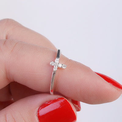 Anel de Prata Cruz com Zircônias - 64745