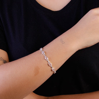 Pulseira de Prata com Quartzo Rosa - 65019