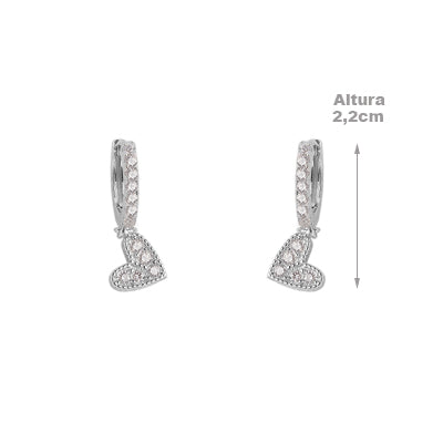 Argola de Prata Coração com Zircônias - 65196