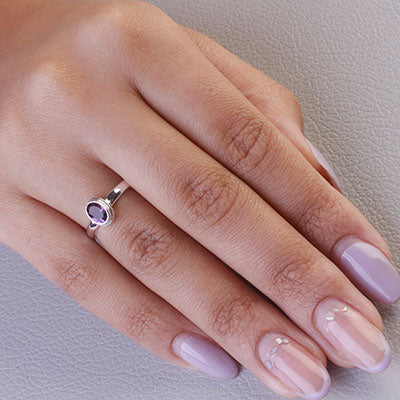 Anel de Prata com Ametista - 65628