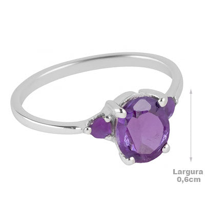 Anel de Prata com Ametista - 65669