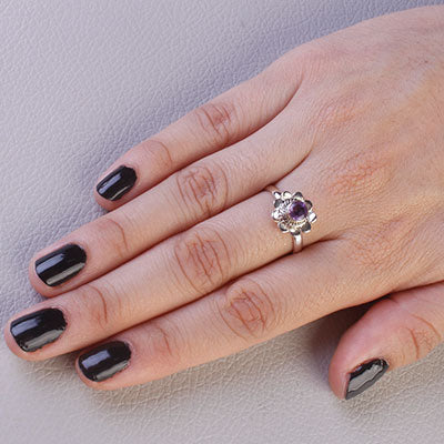 Anel de Prata com Ametista - 65711