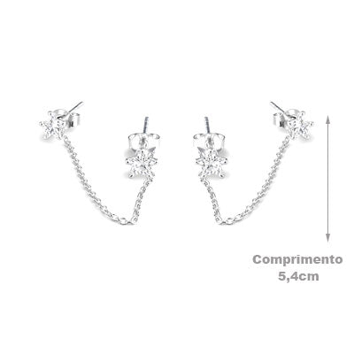 Brinco de Prata Corrente com Zircônias - 65945